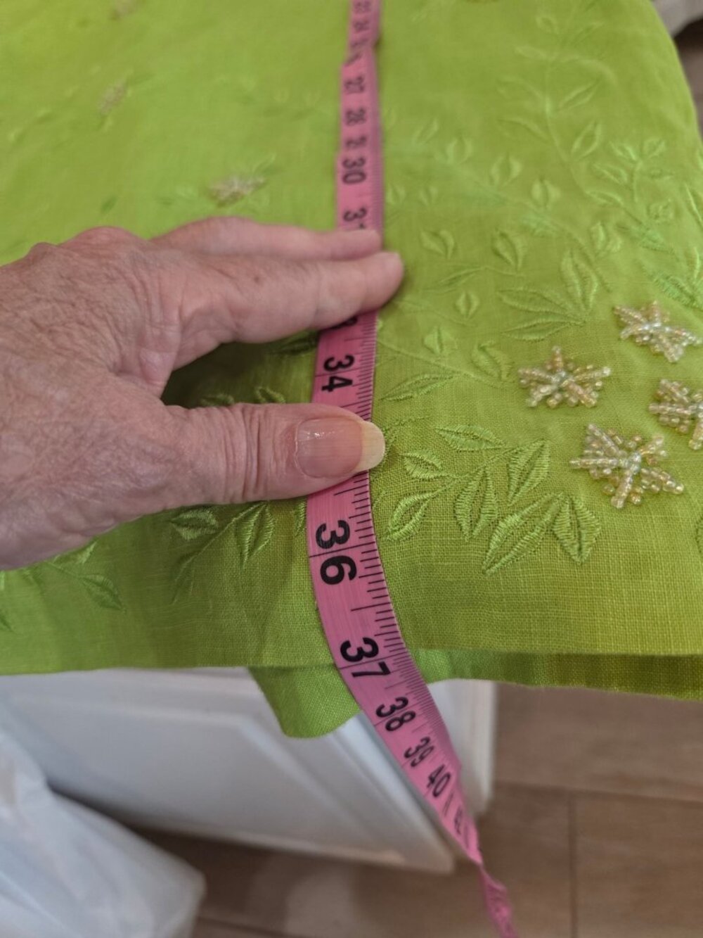 Vintage Lime Green Linen Skirt Sz 14 Floral Embroidery Maxi Coastal Boho Summer - Picture 10 of 13